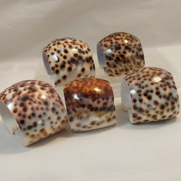 Vintage Lot 5 Spotted TIGER COWRIE Sea Shell Napkin Rings Holders - Picture 5 of 8